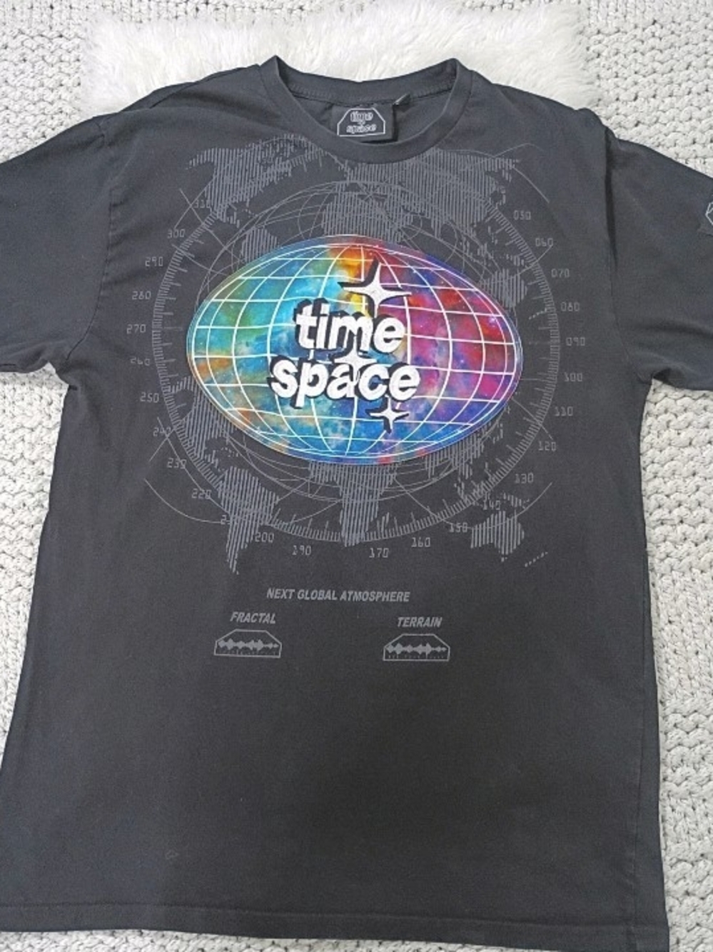 Time Space Men's Next Global Atmosphere Multicolor Globe on Black T-Shirt, Large